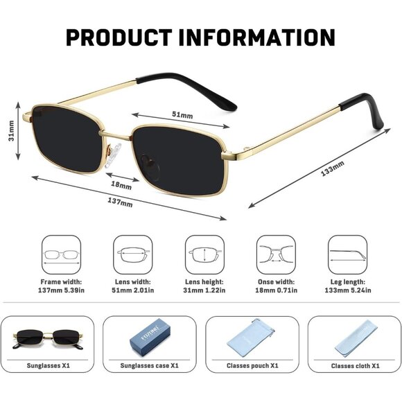✨Women Black Rectangle 90s Retro Small Narrow Square Frame Protection Sunglasses